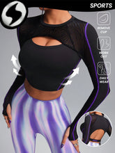 3D Curve Stereo Contrast Stitch & Breathable Zebra Mesh Cut Out Sports T-Shirt